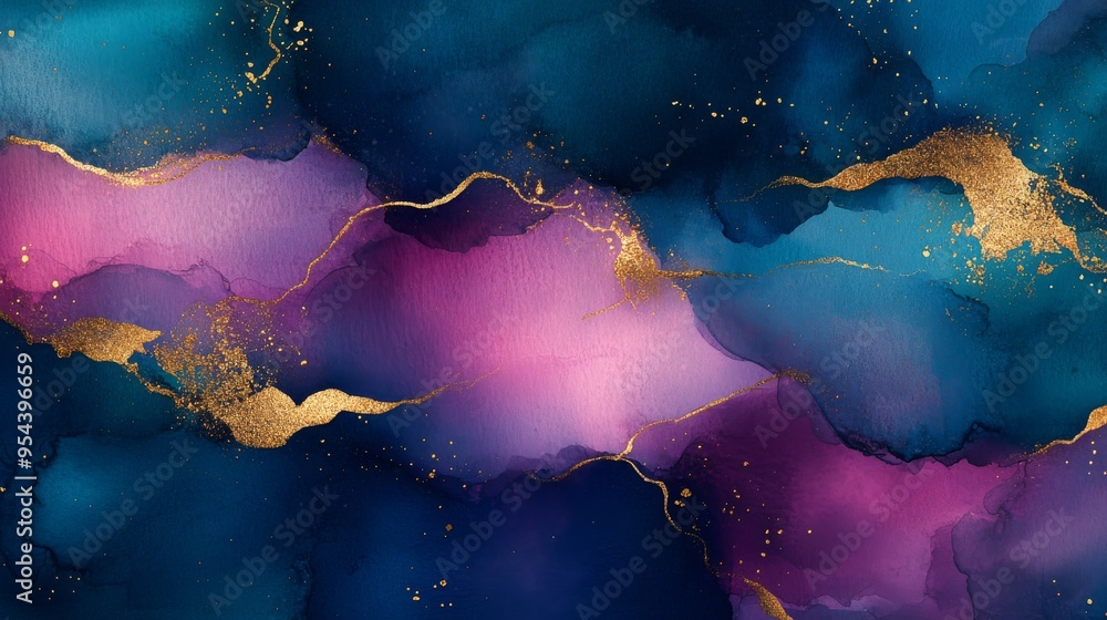 Obraz premium Abstract Alcohol Ink Painting with Gold Accents