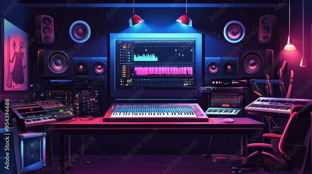 State-of-the-Art Music Studio with Professional Sound Equipment and Instruments State-of-the-Art Music Studio with Professional Sound Equipment and Instruments