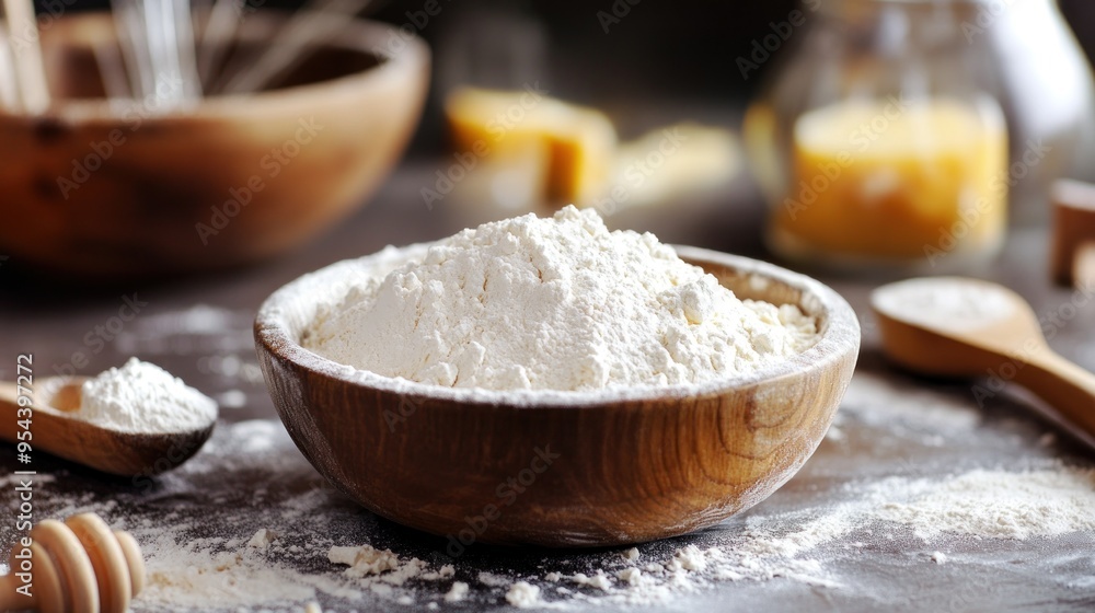 Wooden Bowl Full of White Flour Wooden Bowl Full of White Flour