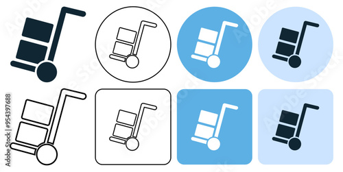 hand truck, logistic cardboard cart forklift freight parcel Cargo Weight lifting moving warehouse for packaging delivering or cargo icon symbol ui and ux design, glyphs and stroke line