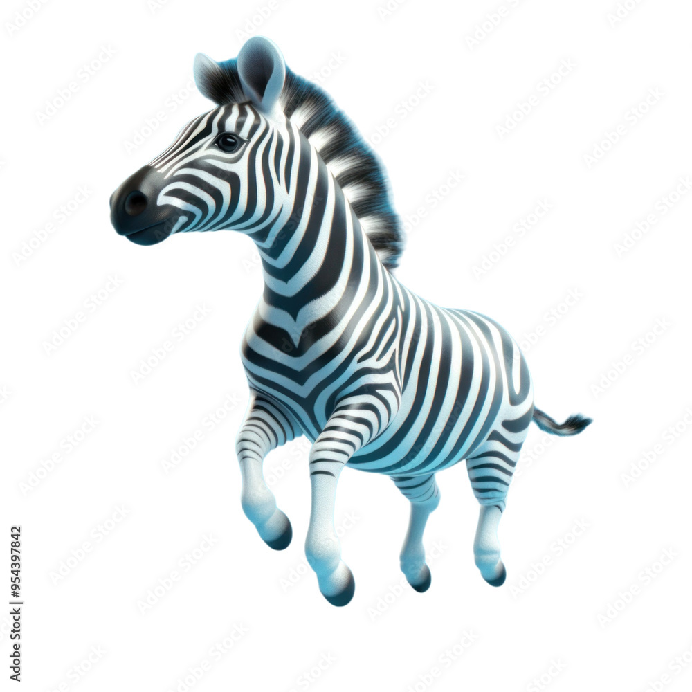 A 3D rendering of a zebra with a black and white striped pattern on its body. A 3D rendering of a zebra with a black and white striped pattern on its body.