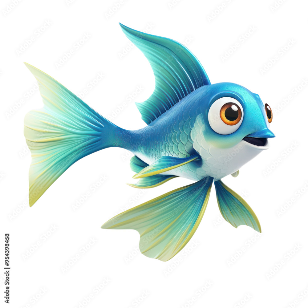 A cartoon blue fish with large eyes and fins, isolated on a black background. A cartoon blue fish with large eyes and fins, isolated on a black background.