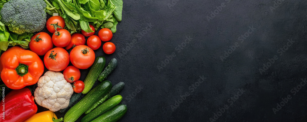 Fresh assorted vegetables arranged on a dark background, perfect for healthy eating or cooking concepts. Fresh assorted vegetables arranged on a dark background, perfect for healthy eating or cooking concepts.