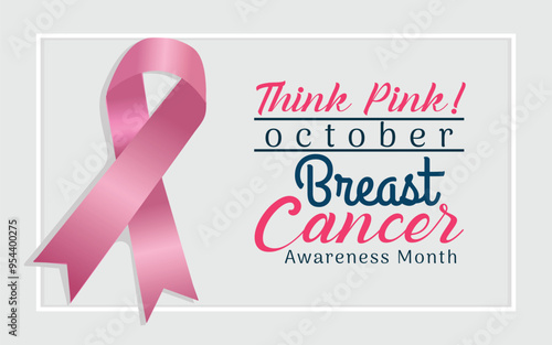 Breast cancer awareness month banner with ribbon. Vector illustration.