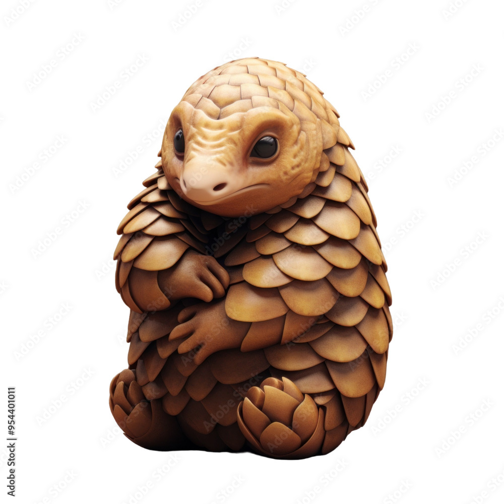 A close-up of a small, curled-up pangolin with scales. A close-up of a small, curled-up pangolin with scales.