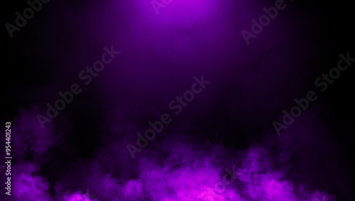 Abstract purple misty fog on isolated black background. Smoke stage studio. Texture overlays. The concept of aromatherapy.