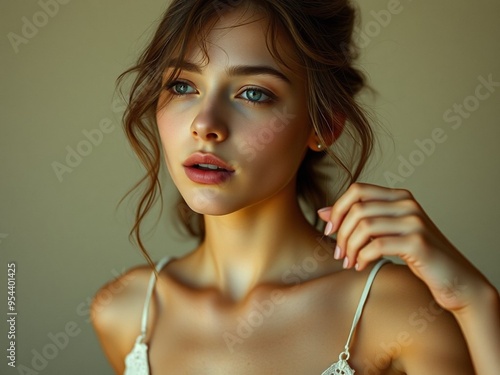 Entertaining full-length portrait of a young, ethereal beauty, 3D rendering, vray tracing, highlighting and conveying pure emotions, cinematic color correction.Beauty photo