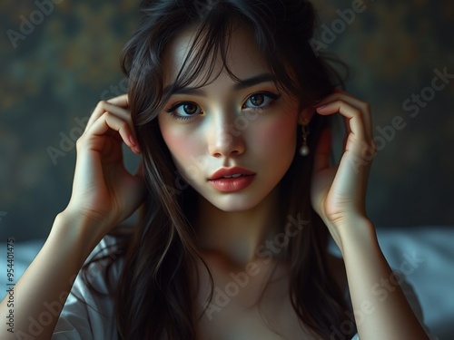 Entertaining full-length portrait of a young, ethereal beauty, 3D rendering, vray tracing, highlighting and conveying pure emotions, cinematic color correction.Beauty photo