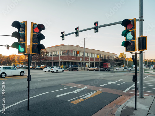 Adaptive traffic lights coordinating with nearby signals photo