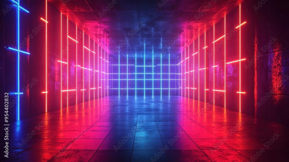 Laser grid lights forming a 3D cube, intense red and blue colors, hightech futuristic stage design 3d render , Laser grid lights forming a 3D cube, intense red and blue colors, hightech futuristic stage design 3d render ,