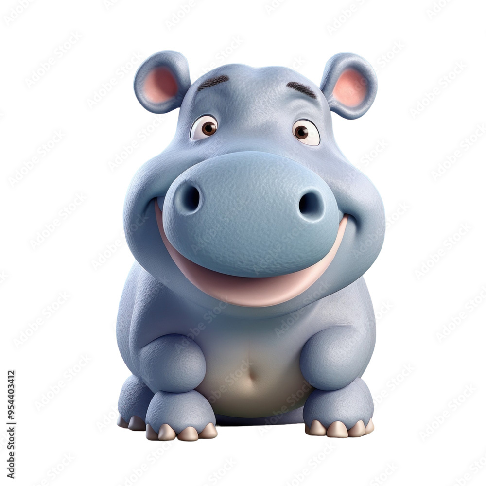 Naklejka premium A cute cartoon hippopotamus with a big smile.