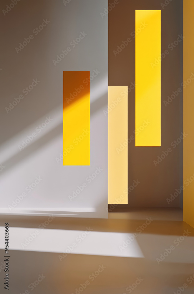 Bright Yellow Rectangles on a Pale Gray Background for Dynamic Geometric Art Bright Yellow Rectangles on a Pale Gray Background for Dynamic Geometric Art