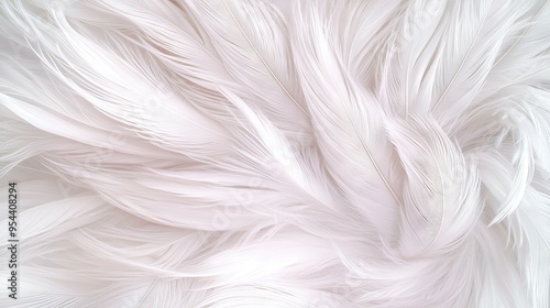   Close-up image of white feathers against dark and white backdrop, focusing on central feather region photo