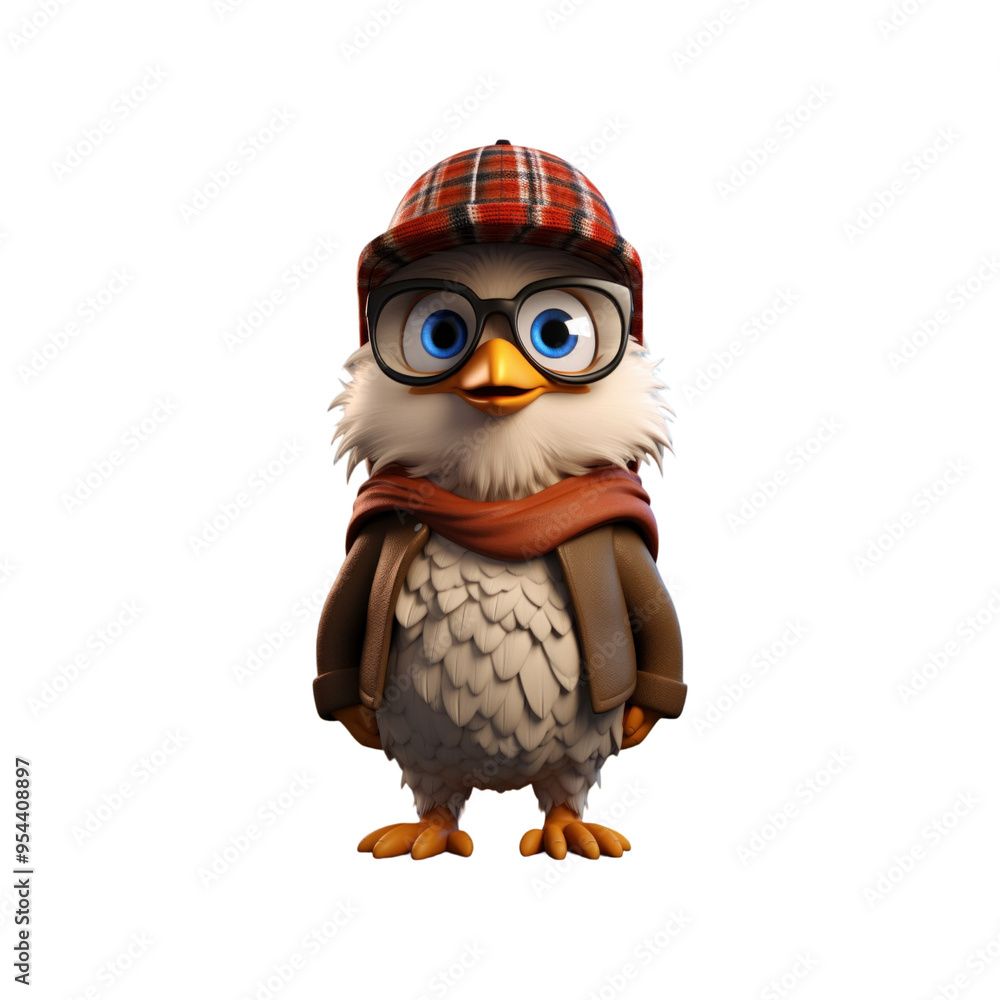 A cute, cartoon owl wearing a red plaid hat, brown jacket, and scarf, with round, blue glasses. A cute, cartoon owl wearing a red plaid hat, brown jacket, and scarf, with round, blue glasses.