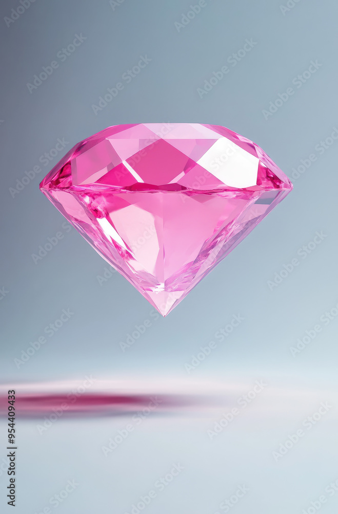 Neon Pink Diamond Levitating on a Pale Gray Background for a Bright and Modern Accent