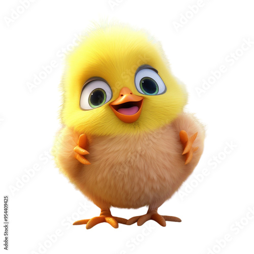 A cute, cartoon yellow chick with big eyes and a happy expression.