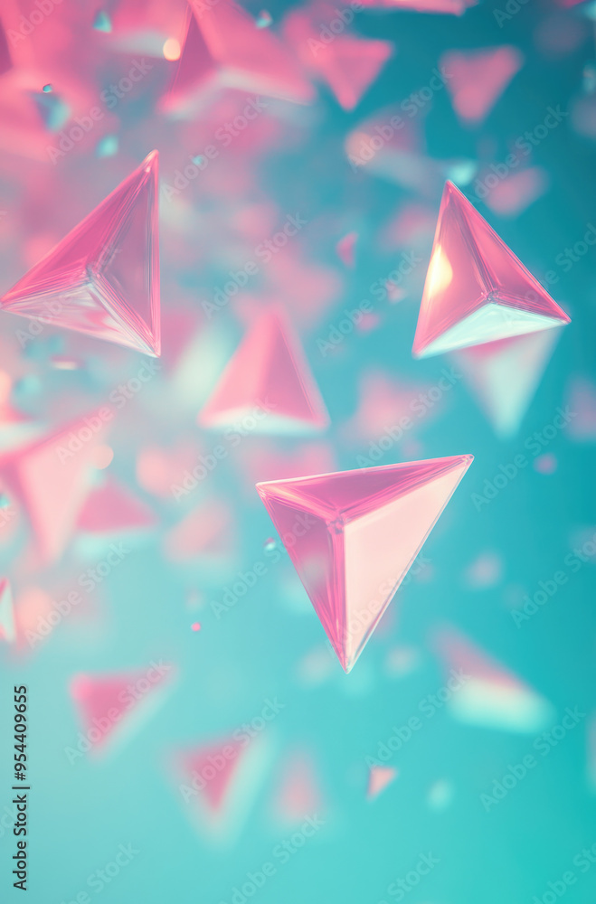 Neon Pink Triangles Floating on a Soft Teal Background for a Bright Geometric Design Neon Pink Triangles Floating on a Soft Teal Background for a Bright Geometric Design