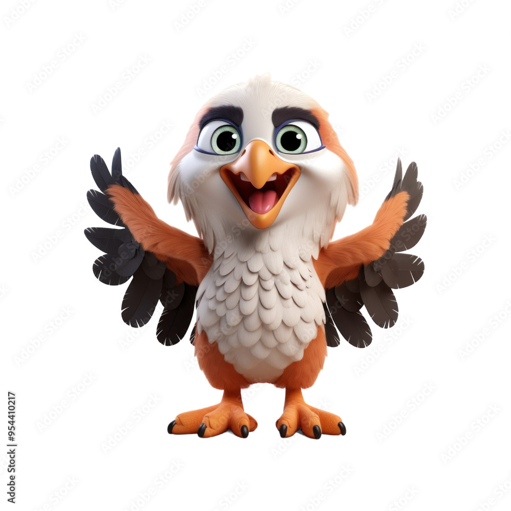 A cute, cartoon-style eagle with its wings outstretched, smiling cheerfully. A cute, cartoon-style eagle with its wings outstretched, smiling cheerfully.