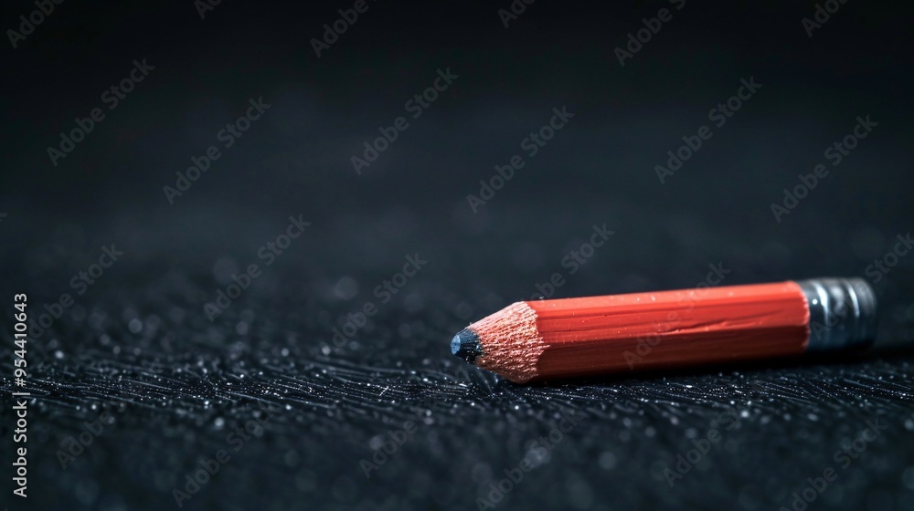 Obraz premium 07231249 258. Detailed view of a pencil eraser placed on black paper, with soft focus and low-key background creating a sophisticated and contemplative mood suitable for business and education