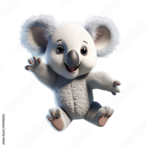 A cute, cartoon-style koala bear with big, brown eyes and a friendly smile, sitting in a playful pose, isolated on a transparent background. photo