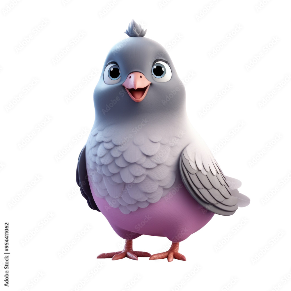 Fototapeta premium A cute, cartoon-style pigeon with big eyes and a friendly smile, rendered in 3D.
