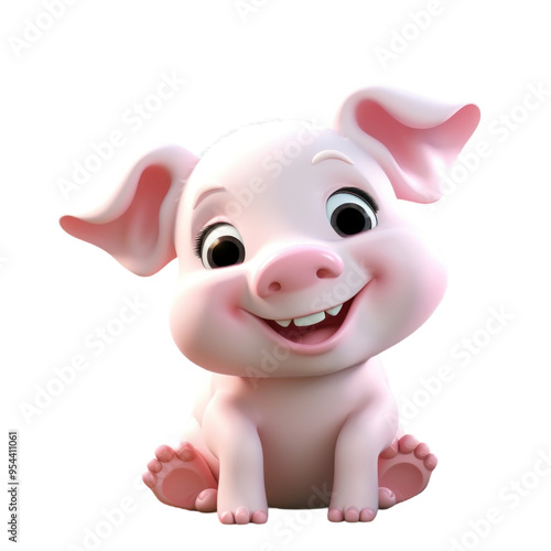 A cute, cartoon-style piglet with big eyes and a happy expression.