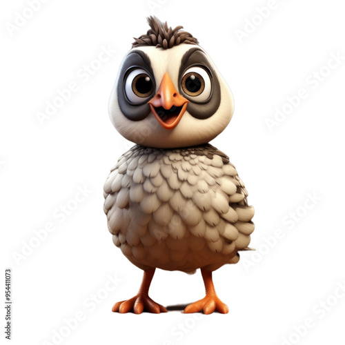 A cute, cartoon-style penguin chick with large eyes and a wide smile, rendered in 3D.