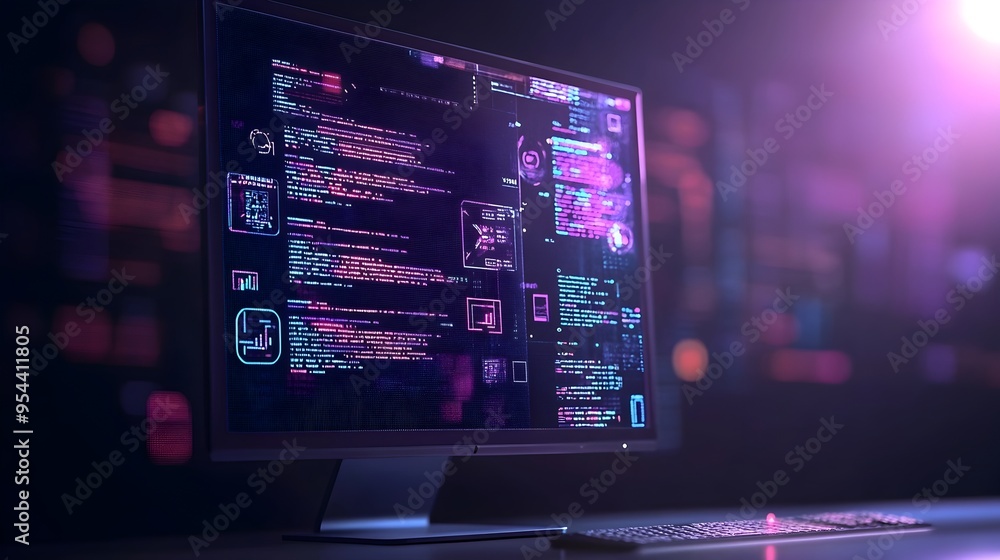 Coding Symbols on Computer Monitor Representing Tech Business in Paper Cut Style Coding Symbols on Computer Monitor Representing Tech Business in Paper Cut Style