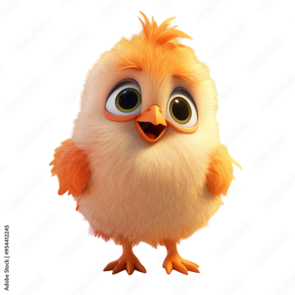 Obraz premium A cute, fluffy, yellow chick with big eyes and a big smile, standing on a black background.