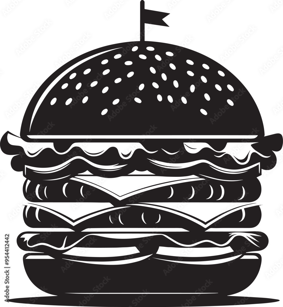 Delicious burger silhouette vector illustration isolated on a white background Delicious burger silhouette vector illustration isolated on a white background