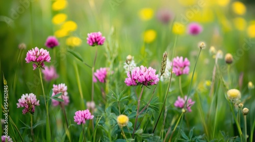 Pink Clover Blooms in a Lush Meadow