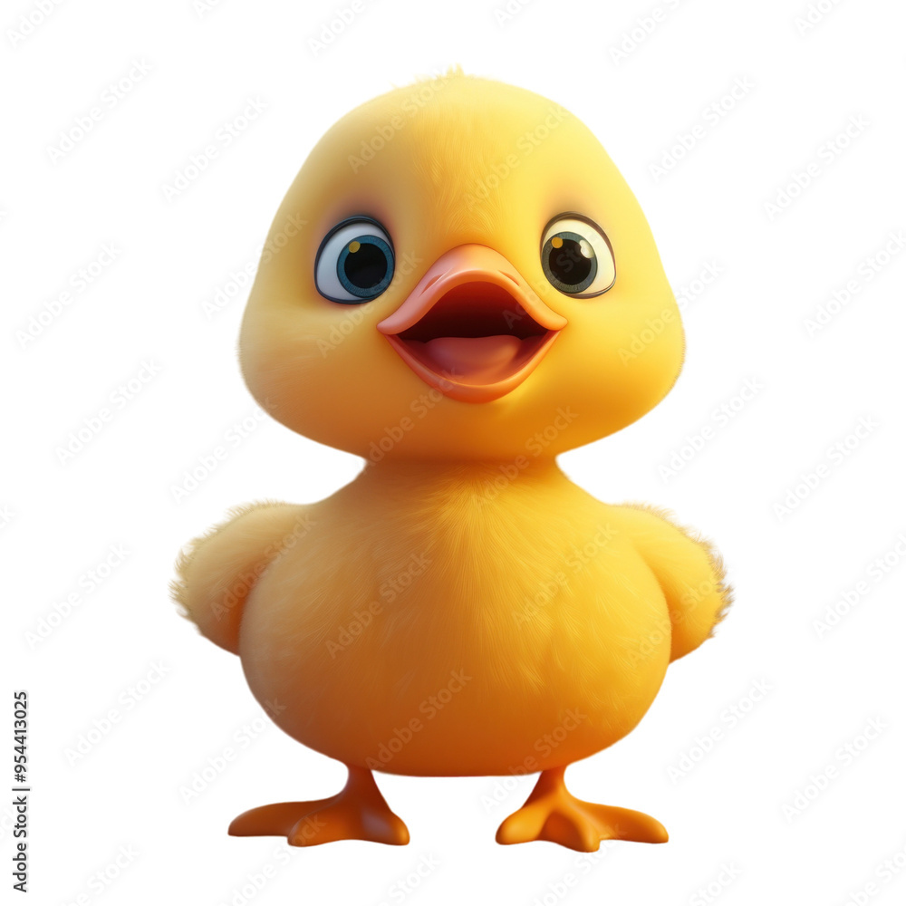 A cute, yellow duckling with big, blue eyes and a bright smile, standing on a black background. A cute, yellow duckling with big, blue eyes and a bright smile, standing on a black background.