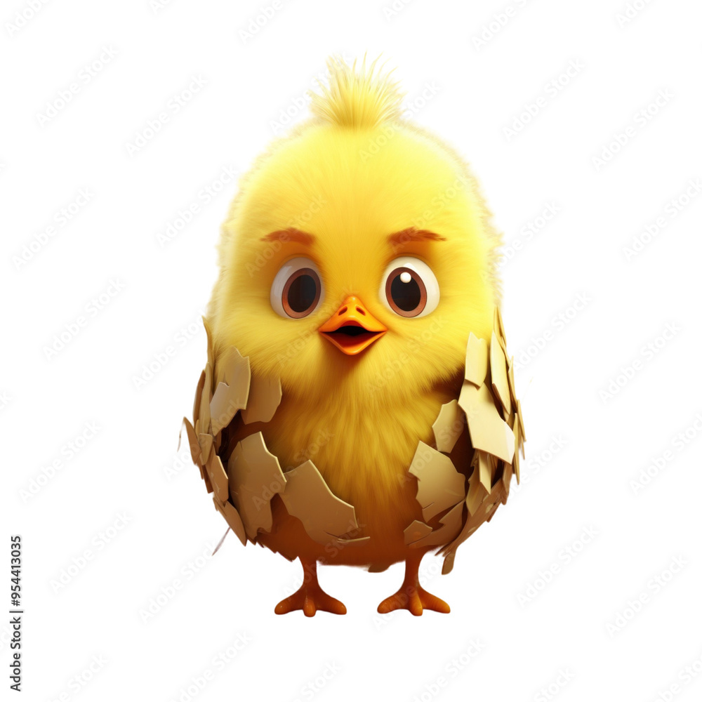 A cute, yellow baby chick with big eyes peeks out of its eggshell, looking curious and adorable. A cute, yellow baby chick with big eyes peeks out of its eggshell, looking curious and adorable.