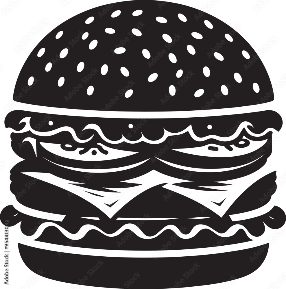 Delicious burger silhouette vector illustration isolated on a white background Delicious burger silhouette vector illustration isolated on a white background