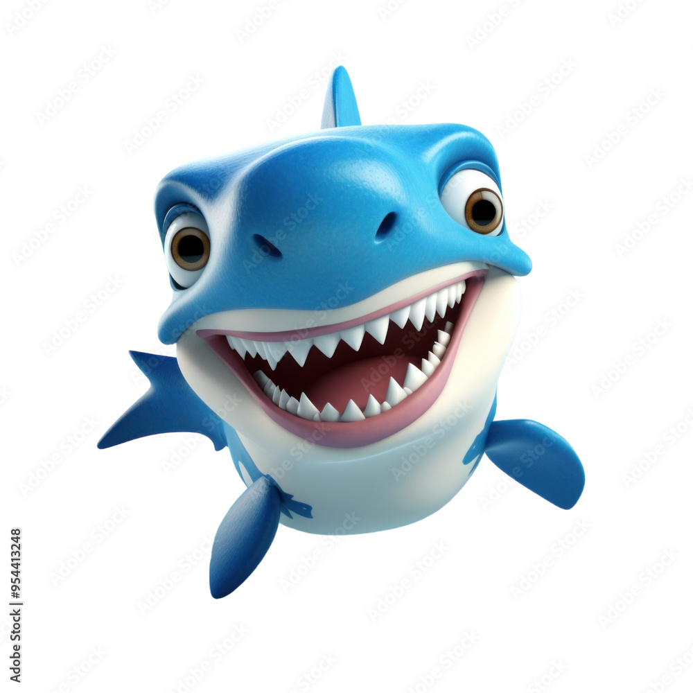 A friendly blue shark with a big smile and sharp teeth, isolated on a black background. A friendly blue shark with a big smile and sharp teeth, isolated on a black background.