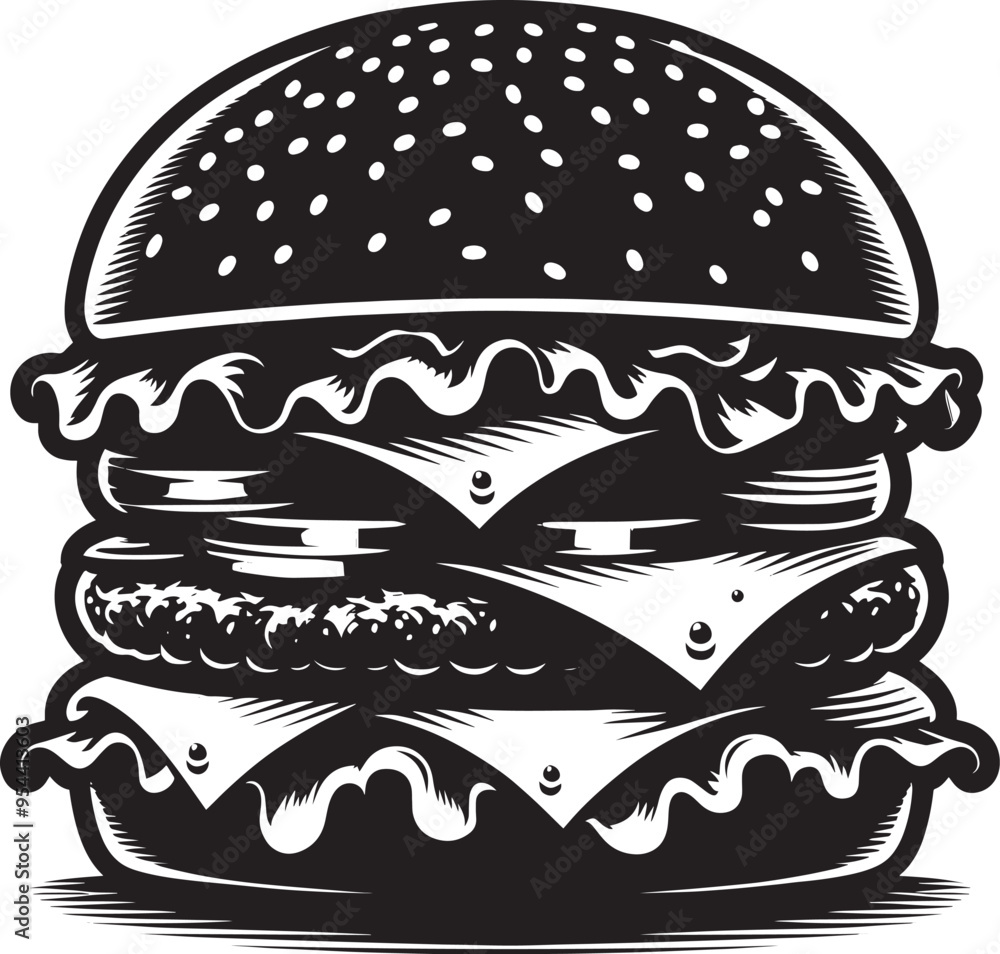 Delicious burger silhouette vector illustration isolated on a white background Delicious burger silhouette vector illustration isolated on a white background