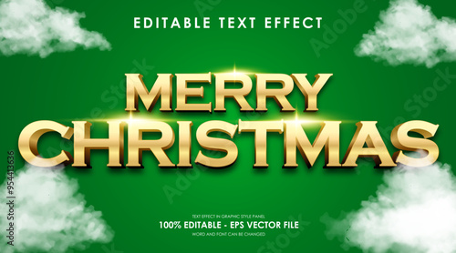 Editable Merry Christmas Gold Text Effect, with lens flare effect and cloud
