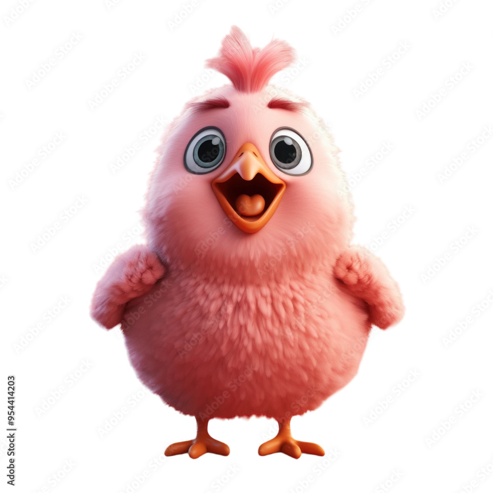 A pink cartoon chick with big eyes and a wide smile. A pink cartoon chick with big eyes and a wide smile.