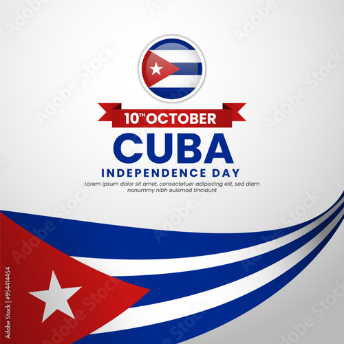 Cuba independence day square banner, greeting card. Cuban wavy flag in 10th of October