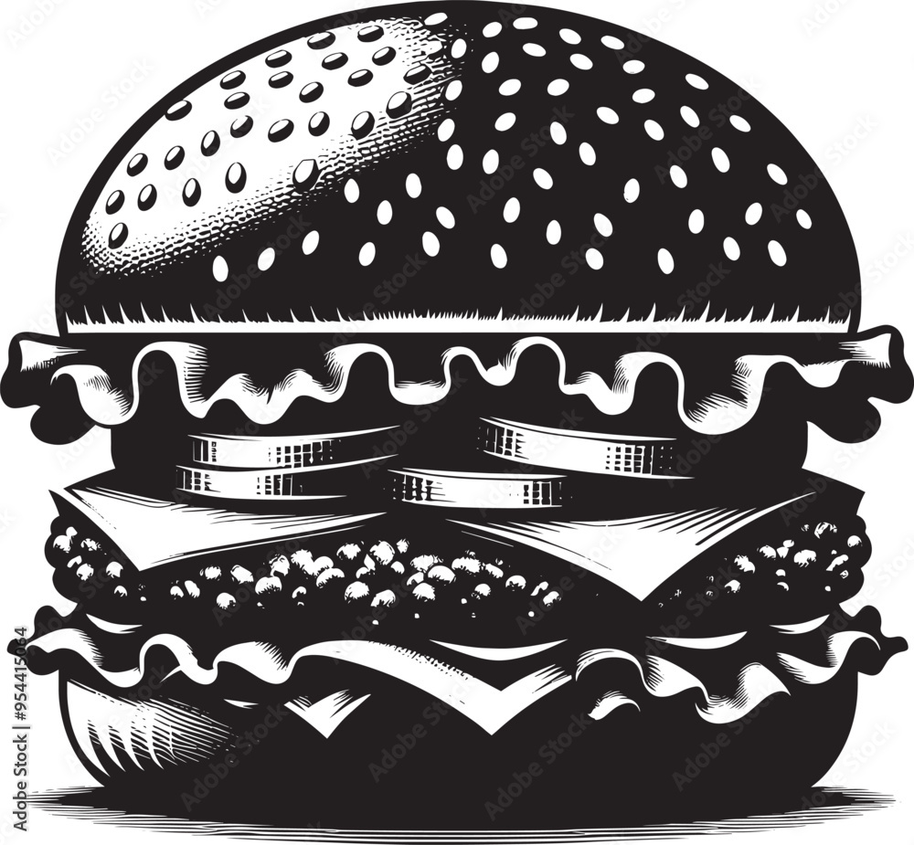 Delicious burger silhouette vector illustration isolated on a white background Delicious burger silhouette vector illustration isolated on a white background