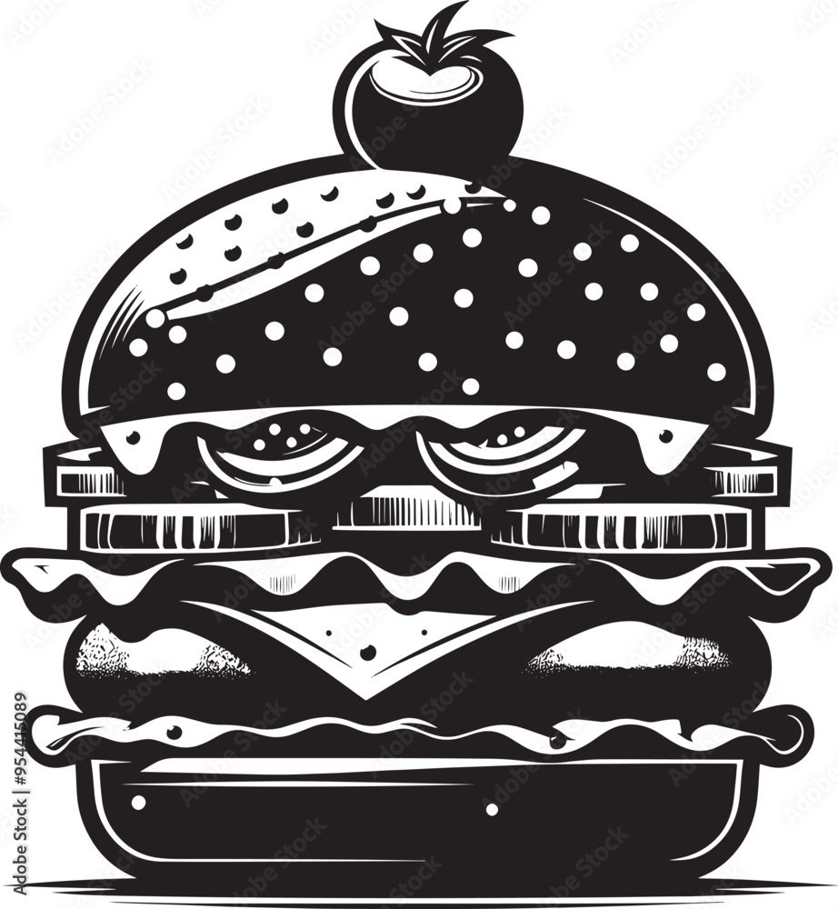 Delicious burger silhouette vector illustration isolated on a white background Delicious burger silhouette vector illustration isolated on a white background