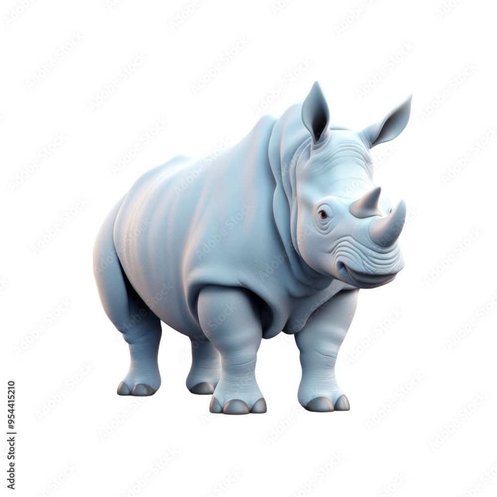 Fototapeta premium A white rhinoceros stands on a black background.