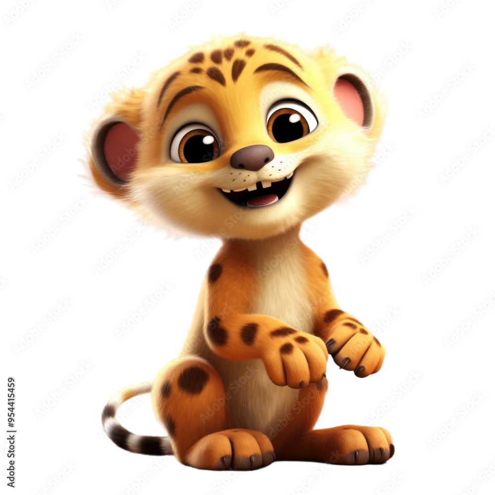 Adorable cartoon cheetah cub with big eyes and a friendly smile, sitting on a white background. Adorable cartoon cheetah cub with big eyes and a friendly smile, sitting on a white background.