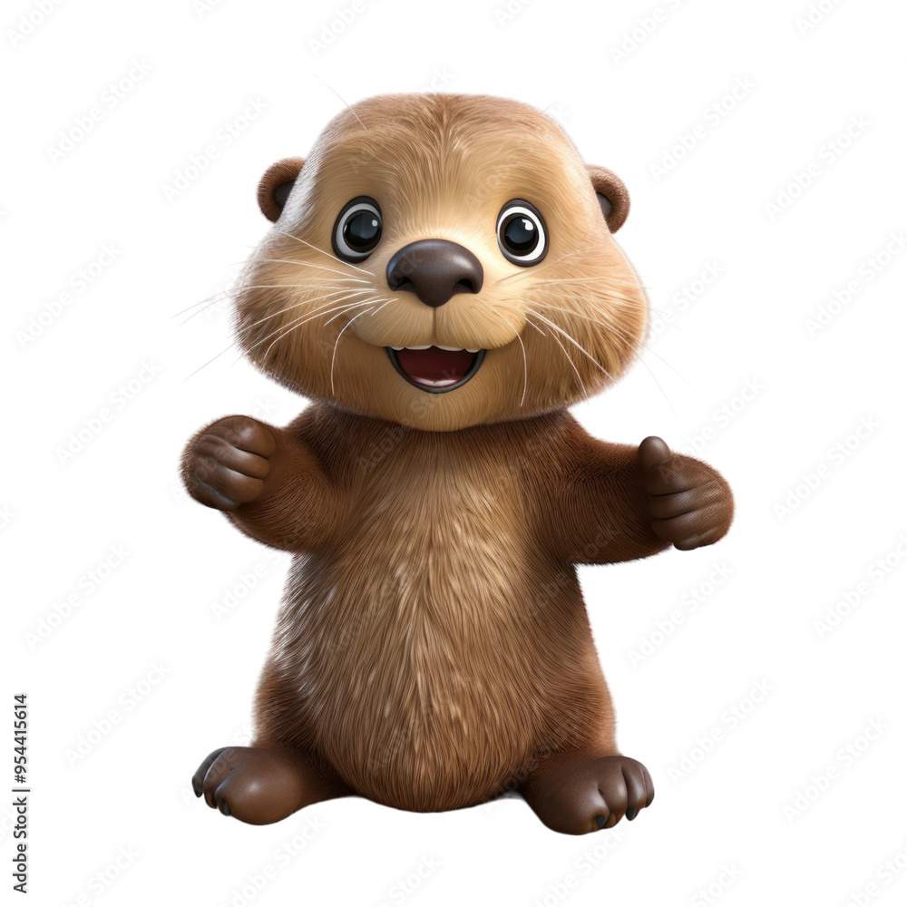 Fototapeta premium Adorable cartoon otter with big eyes and a happy expression, isolated on a black background.