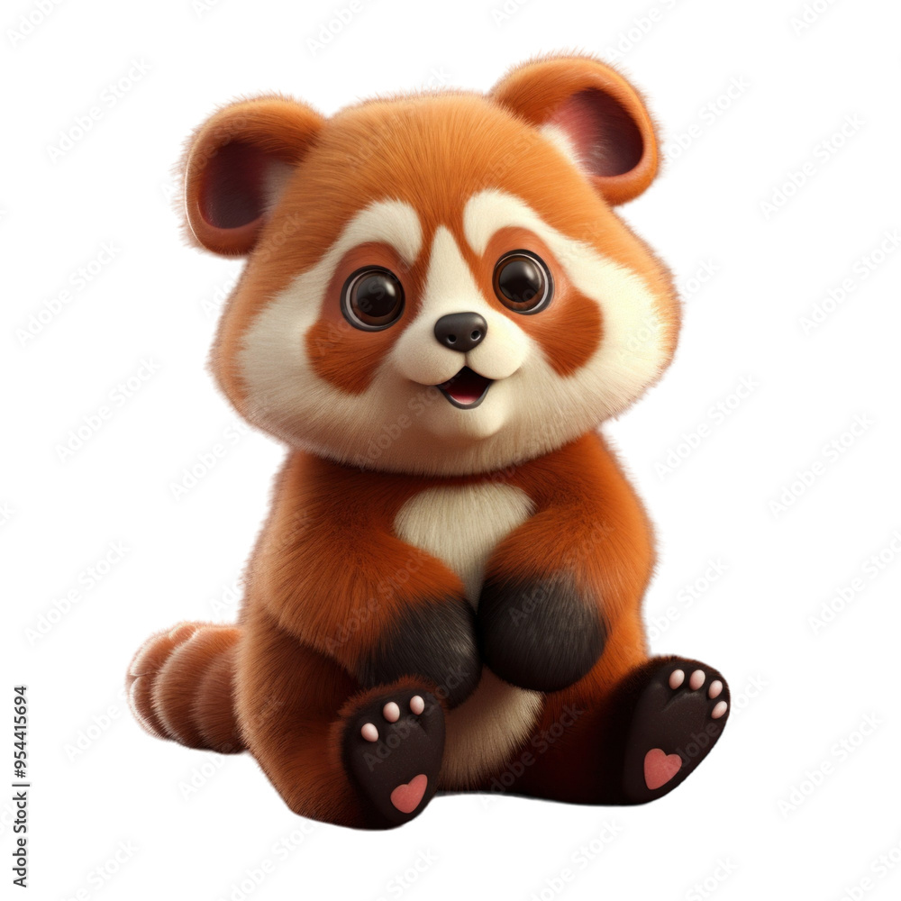 Adorable red panda cub with big eyes and fluffy fur sitting on its hind legs with a happy expression. Adorable red panda cub with big eyes and fluffy fur sitting on its hind legs with a happy expression.