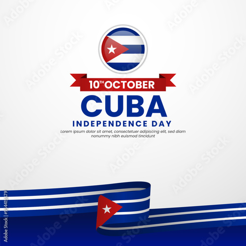 Cuba independence day celebration with text space square Banner illustration. Waving flag background