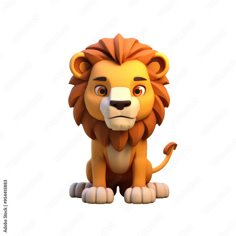 Fototapeta premium Cartoon lion with a serious expression looking directly at the viewer.