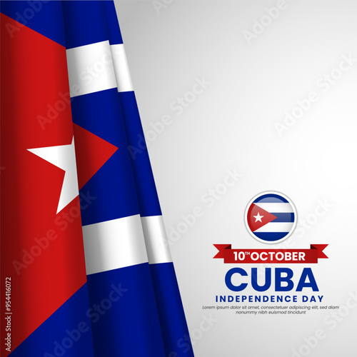 Cuba independence day square banner, greeting card. Cuban wavy flag in 10th of October
