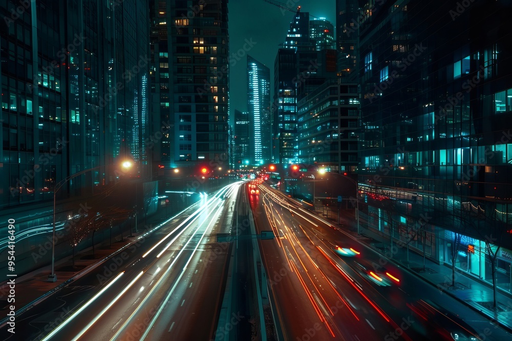 Car lights on the road in a modern city at night Car lights on the road in a modern city at night