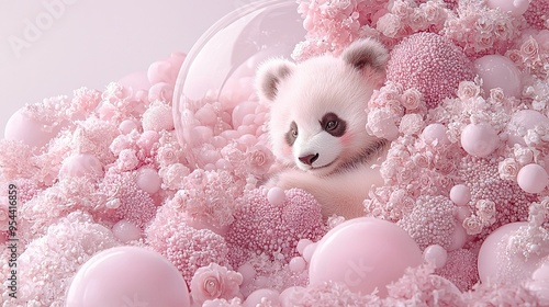  A panda inside a nested bubble of six bubbles photo